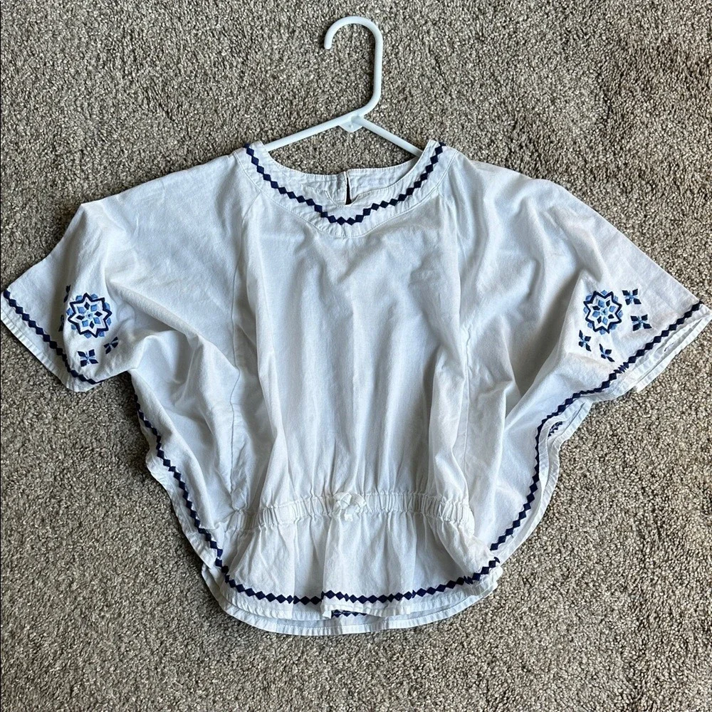Gymboree Kids White Blue Embroidered Cotton‎ Blouse Top Size 6 Nordic Festive